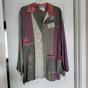 Vintage Faith by Cecelia Forrester Patchwork Floral Button Up Blouse Jacket